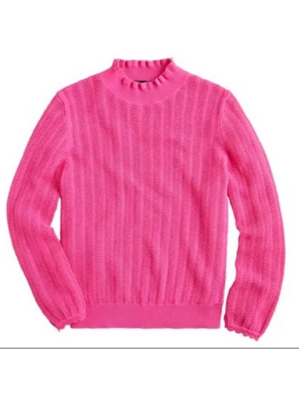 J. CREW • Hot Pink Pointelle Sweater XXL NWT Ruffle Mock Neck Sweater Preppy - Picture 1 of 8